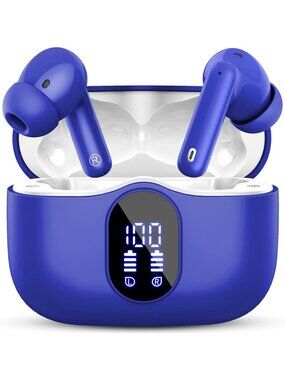 Wireless Blue Bass Stereo Noise Cancelling Mic LED Display Bluetooth 5.4 Earbud